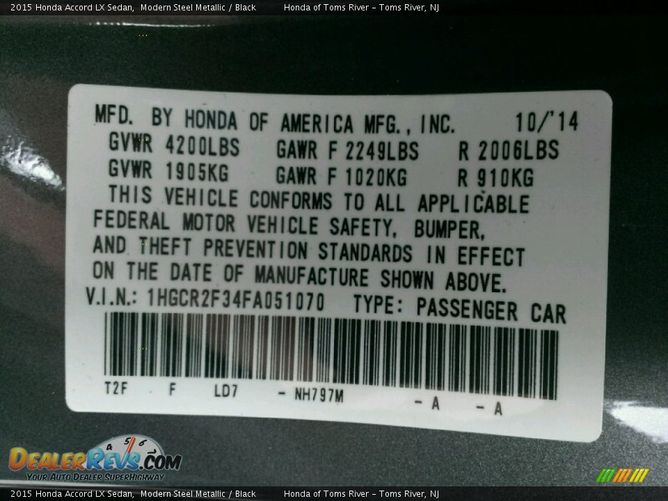 2015 Honda Accord LX Sedan Modern Steel Metallic / Black Photo #4