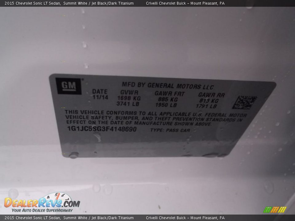 2015 Chevrolet Sonic LT Sedan Summit White / Jet Black/Dark Titanium Photo #19