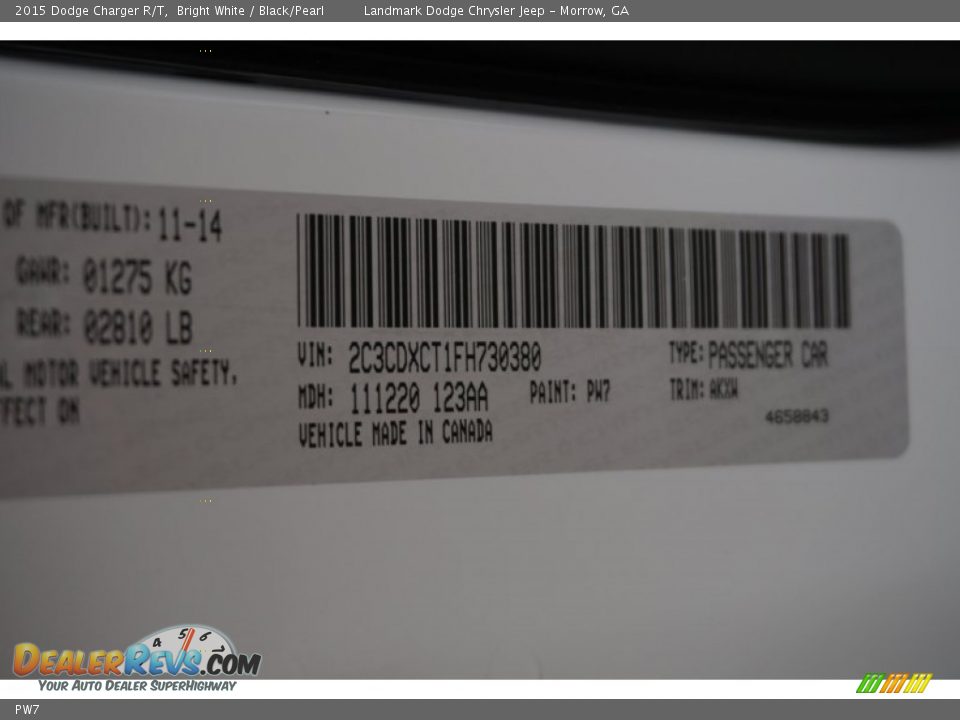 Dodge Color Code PW7 Bright White