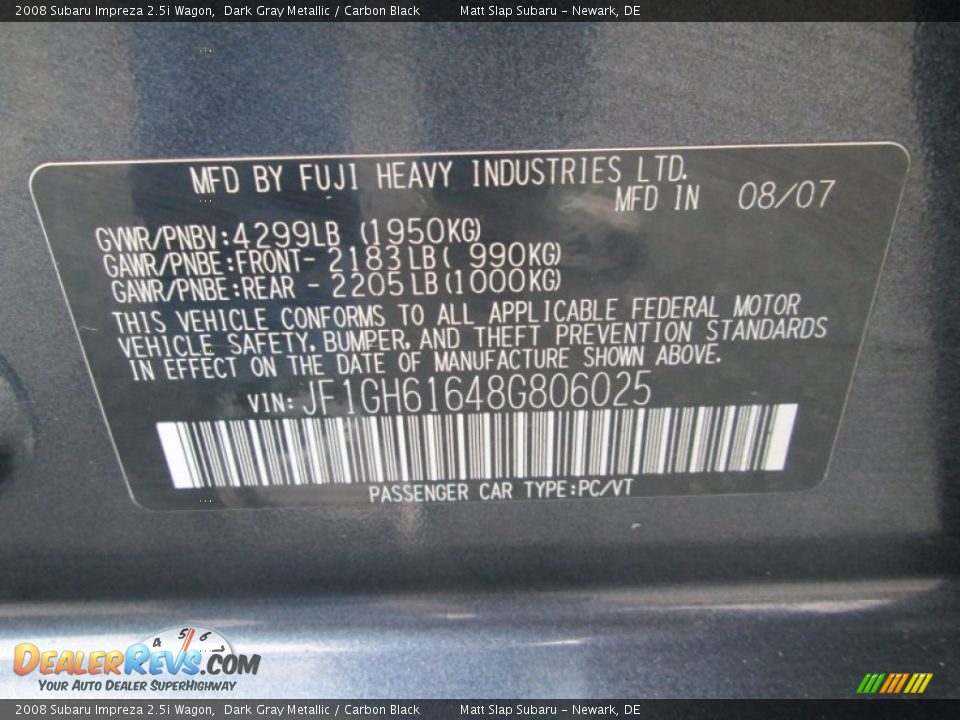 2008 Subaru Impreza 2.5i Wagon Dark Gray Metallic / Carbon Black Photo #28