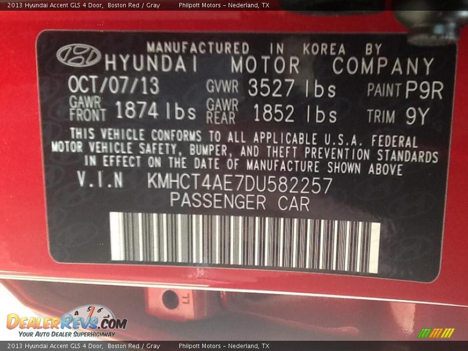 2013 Hyundai Accent GLS 4 Door Boston Red / Gray Photo #6