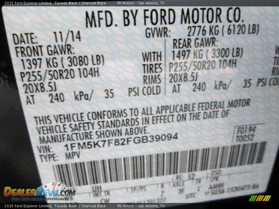 2015 Ford Explorer Limited Tuxedo Black / Charcoal Black Photo #17