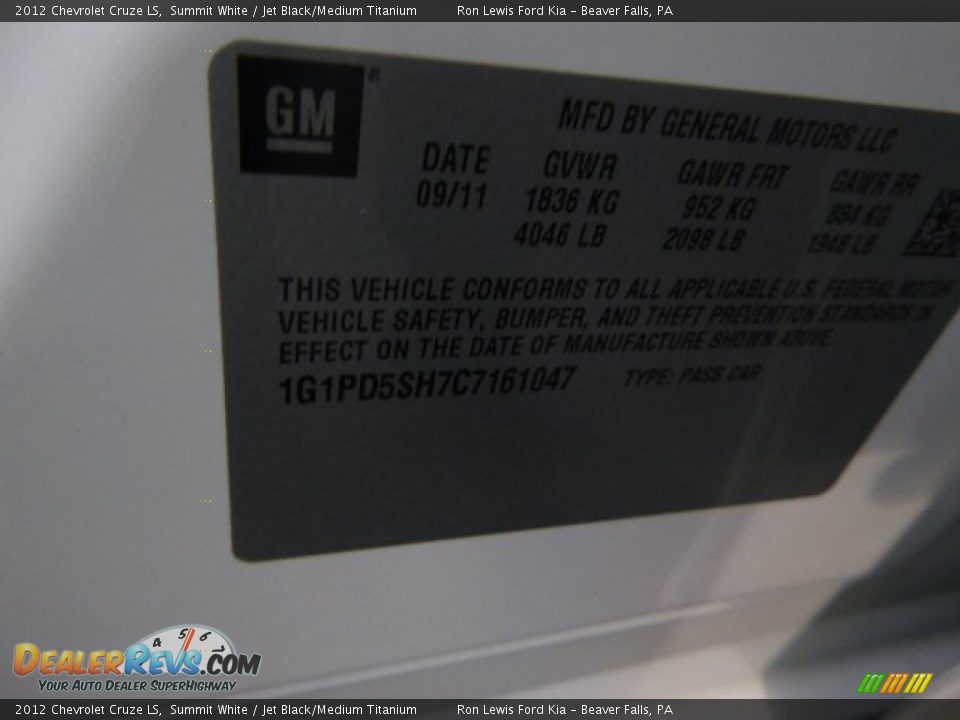 2012 Chevrolet Cruze LS Summit White / Jet Black/Medium Titanium Photo #17