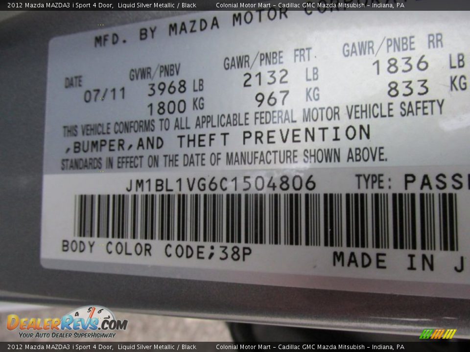 2012 Mazda MAZDA3 i Sport 4 Door Liquid Silver Metallic / Black Photo #19