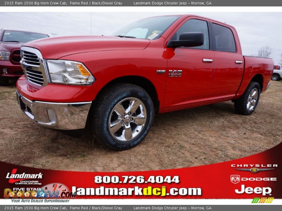 2015 Ram 1500 Big Horn Crew Cab Flame Red / Black/Diesel Gray Photo #1