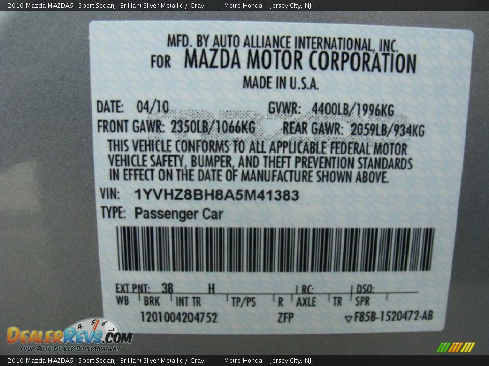 2010 Mazda MAZDA6 i Sport Sedan Brilliant Silver Metallic / Gray Photo #30