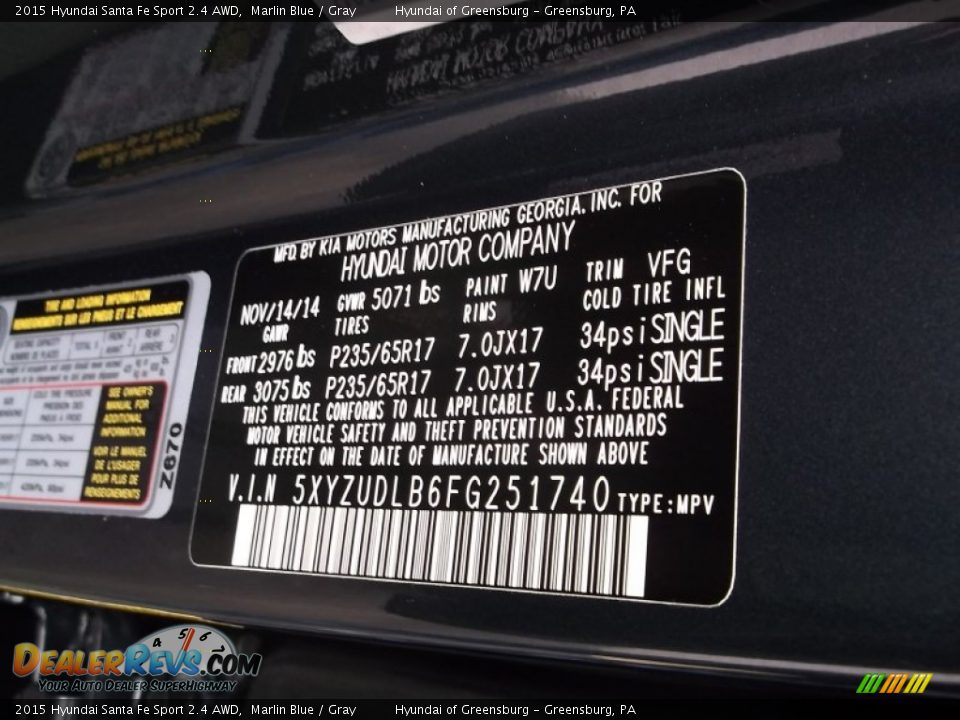 2015 Hyundai Santa Fe Sport 2.4 AWD Marlin Blue / Gray Photo #20