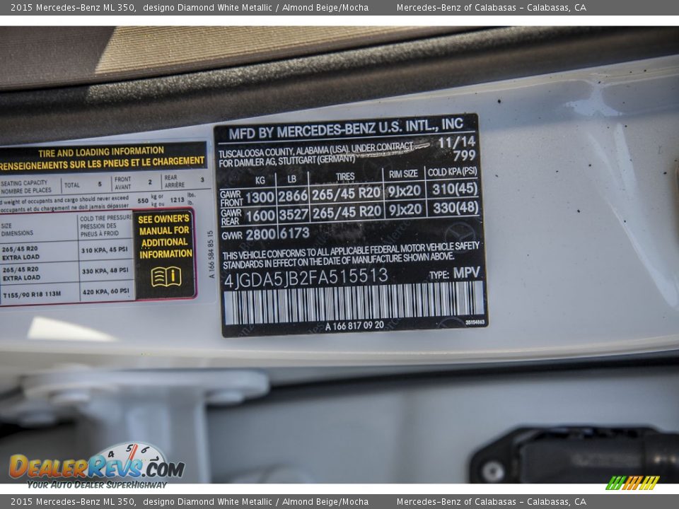 2015 Mercedes-Benz ML 350 designo Diamond White Metallic / Almond Beige/Mocha Photo #7