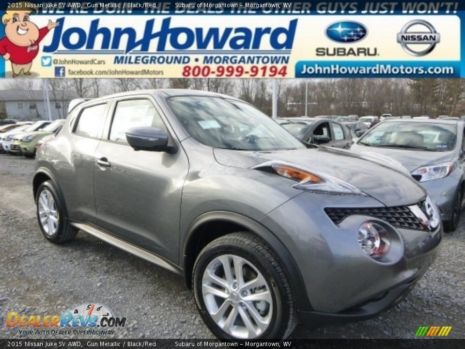 2015 Nissan Juke SV AWD Gun Metallic / Black/Red Photo #1