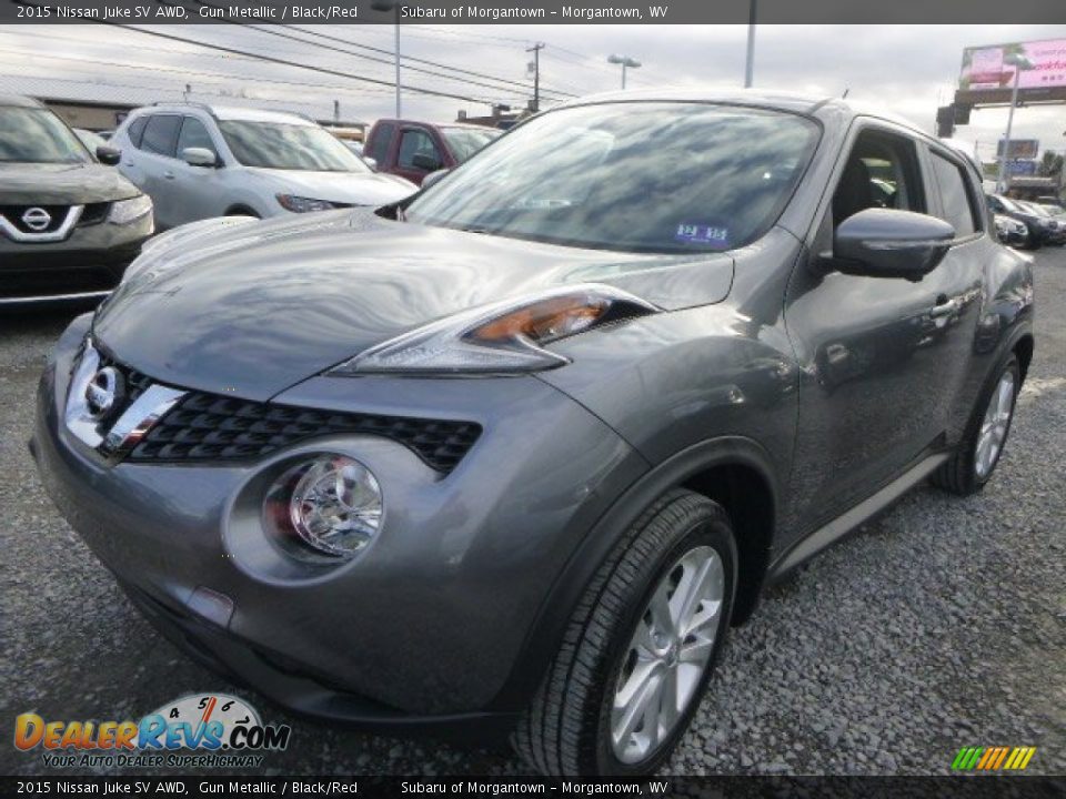 2015 Nissan Juke SV AWD Gun Metallic / Black/Red Photo #3