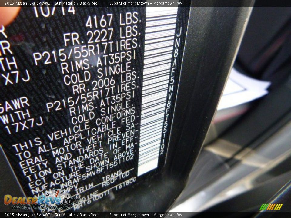 2015 Nissan Juke SV AWD Gun Metallic / Black/Red Photo #17