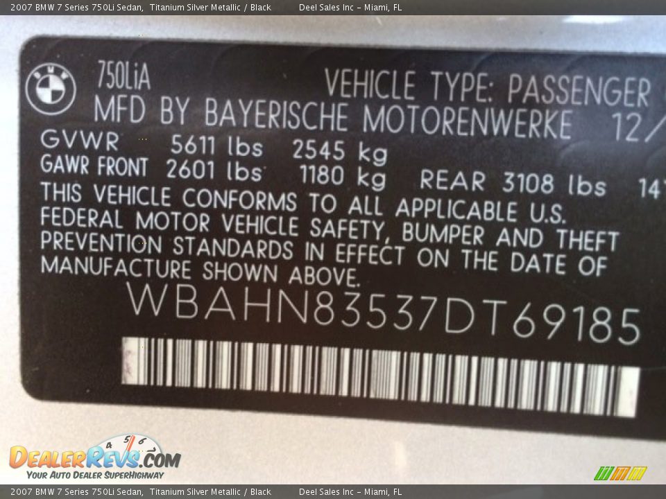 2007 BMW 7 Series 750Li Sedan Titanium Silver Metallic / Black Photo #15