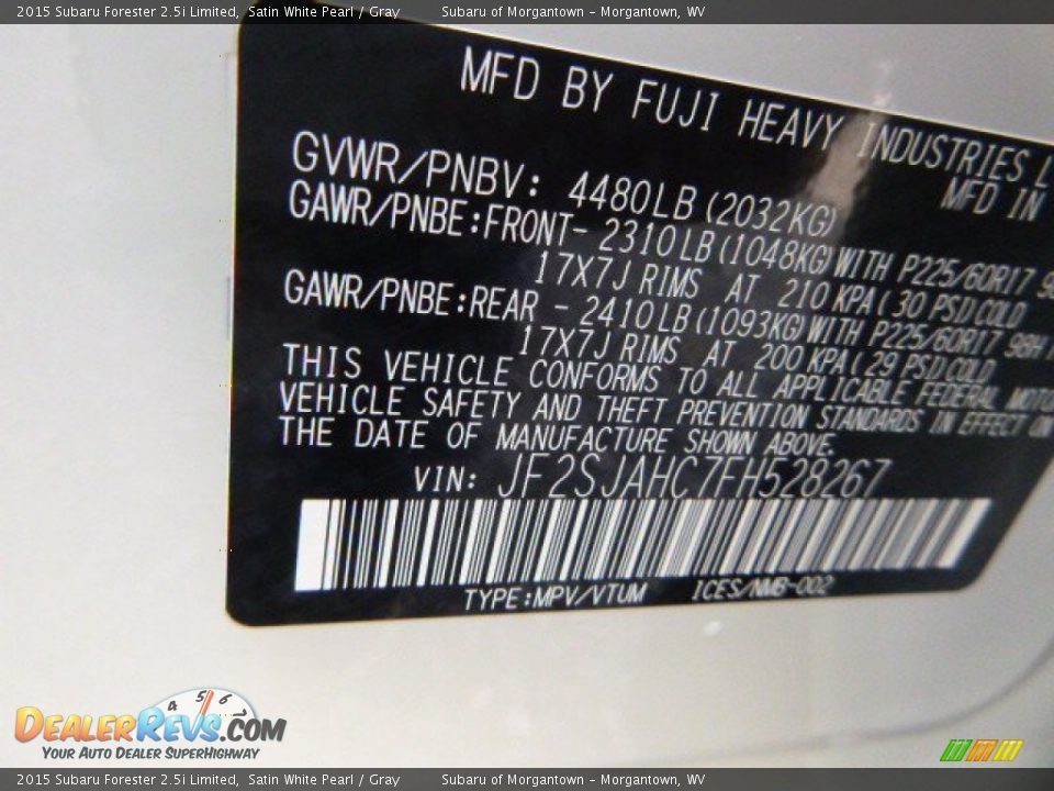 2015 Subaru Forester 2.5i Limited Satin White Pearl / Gray Photo #17