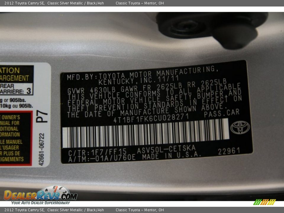 2012 Toyota Camry SE Classic Silver Metallic / Black/Ash Photo #22