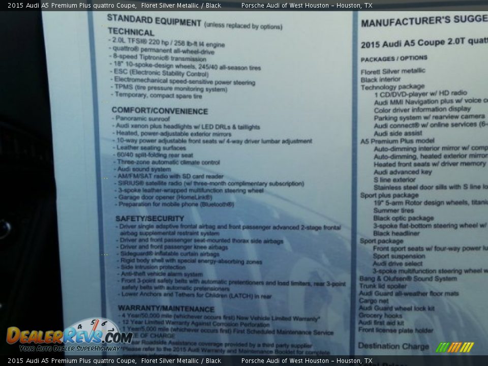 2015 Audi A5 Premium Plus quattro Coupe Floret Silver Metallic / Black Photo #26