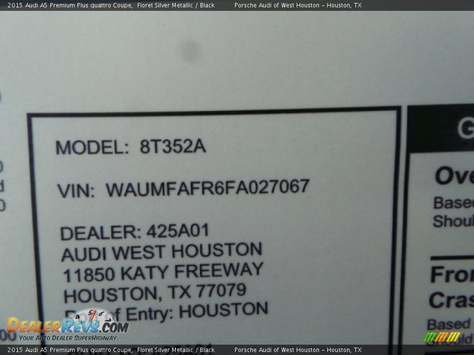 2015 Audi A5 Premium Plus quattro Coupe Floret Silver Metallic / Black Photo #27