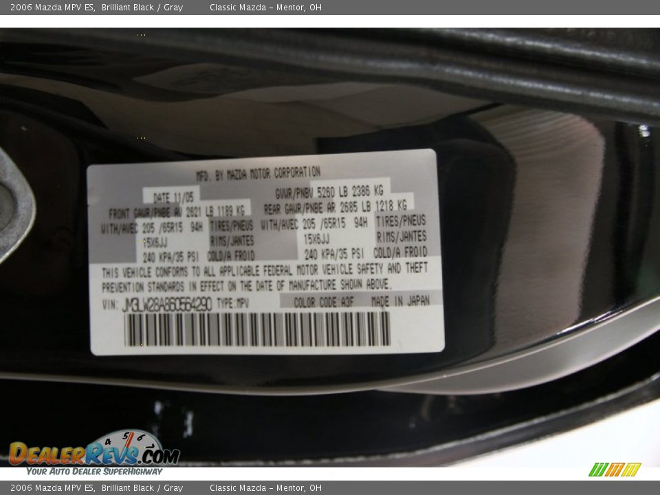 2006 Mazda MPV ES Brilliant Black / Gray Photo #18