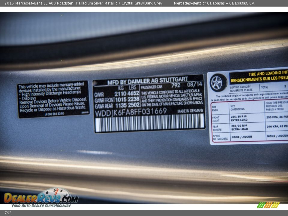 Mercedes-Benz Color Code 792 Palladium Silver Metallic