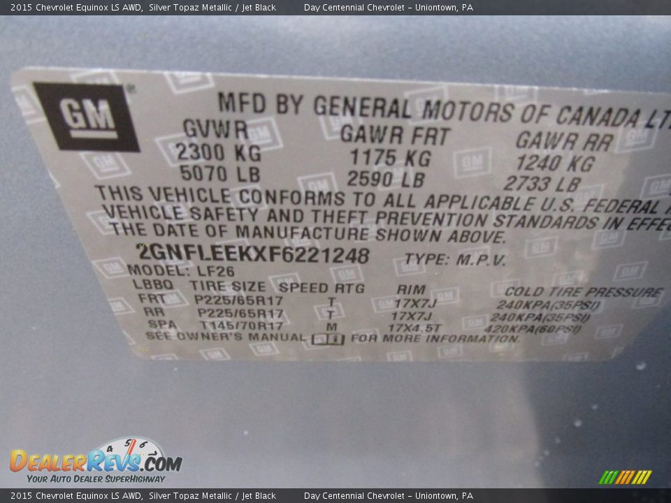 2015 Chevrolet Equinox LS AWD Silver Topaz Metallic / Jet Black Photo #19