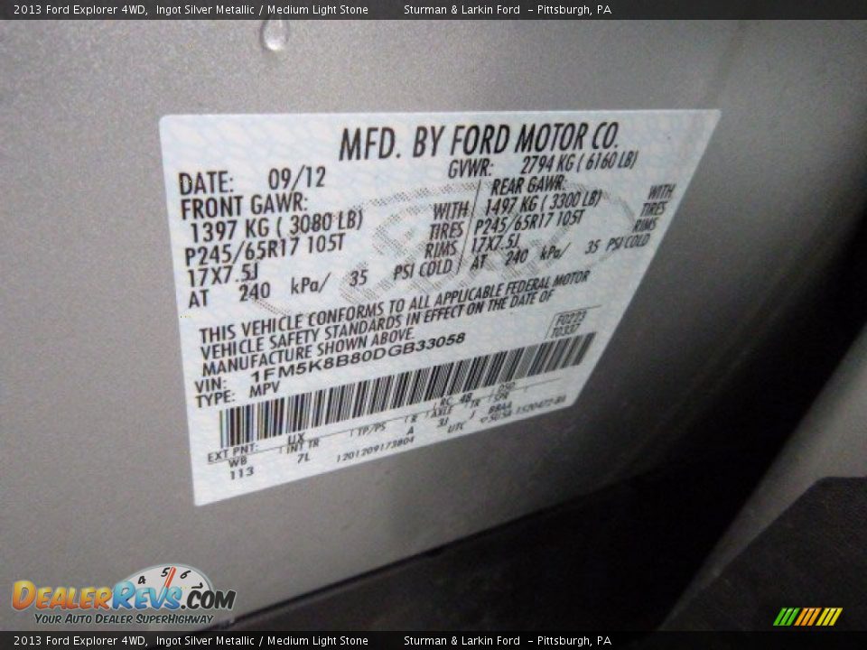 2013 Ford Explorer 4WD Ingot Silver Metallic / Medium Light Stone Photo #14