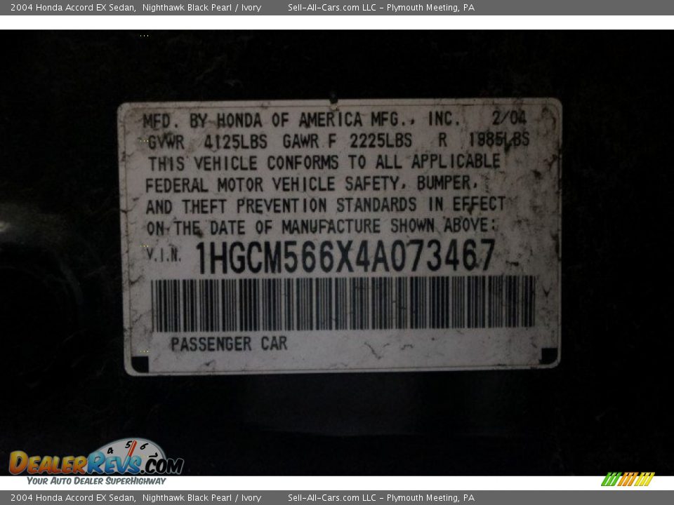 2004 Honda Accord EX Sedan Nighthawk Black Pearl / Ivory Photo #13