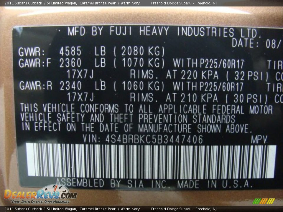2011 Subaru Outback 2.5i Limited Wagon Caramel Bronze Pearl / Warm Ivory Photo #25
