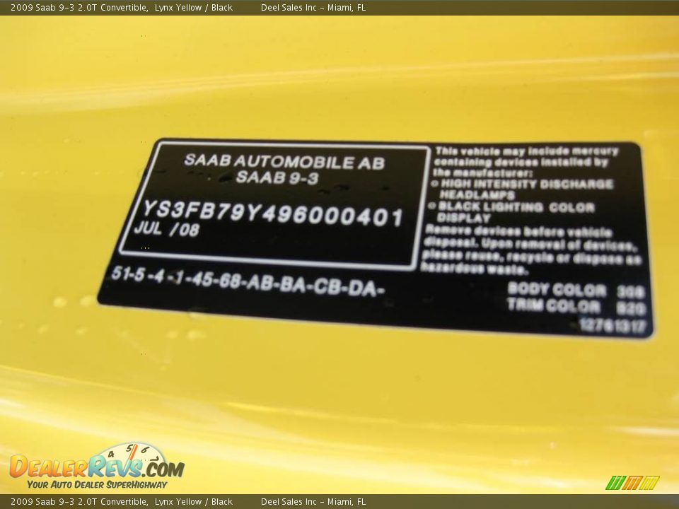 2009 Saab 9-3 2.0T Convertible Lynx Yellow / Black Photo #14