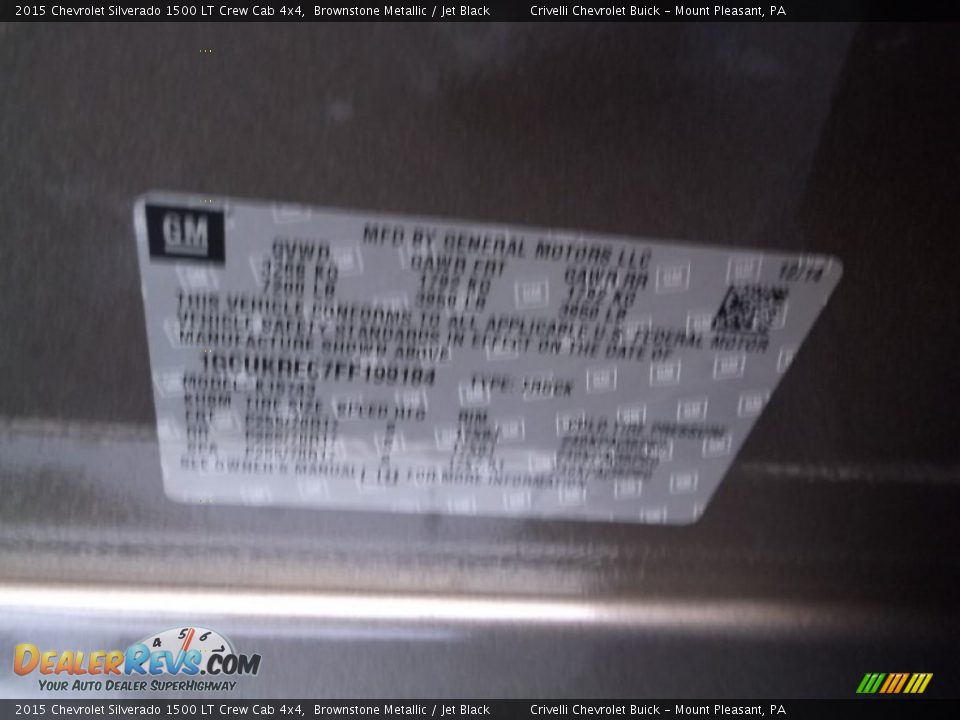 2015 Chevrolet Silverado 1500 LT Crew Cab 4x4 Brownstone Metallic / Jet Black Photo #23