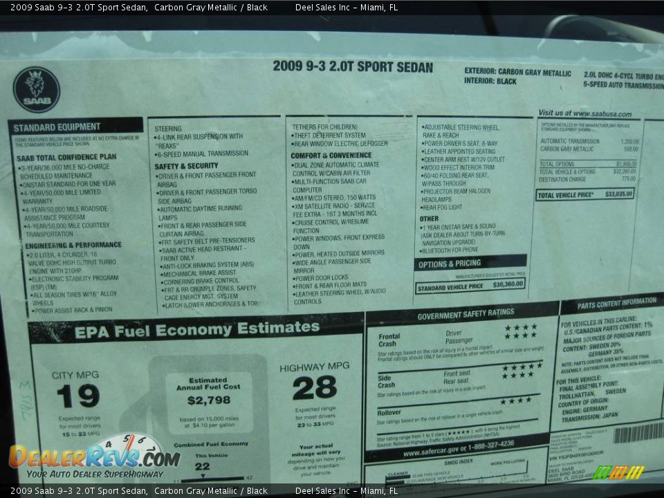 2009 Saab 9-3 2.0T Sport Sedan Carbon Gray Metallic / Black Photo #13