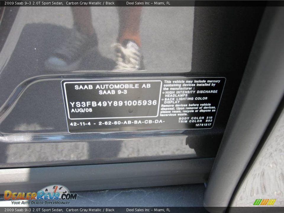 2009 Saab 9-3 2.0T Sport Sedan Carbon Gray Metallic / Black Photo #14