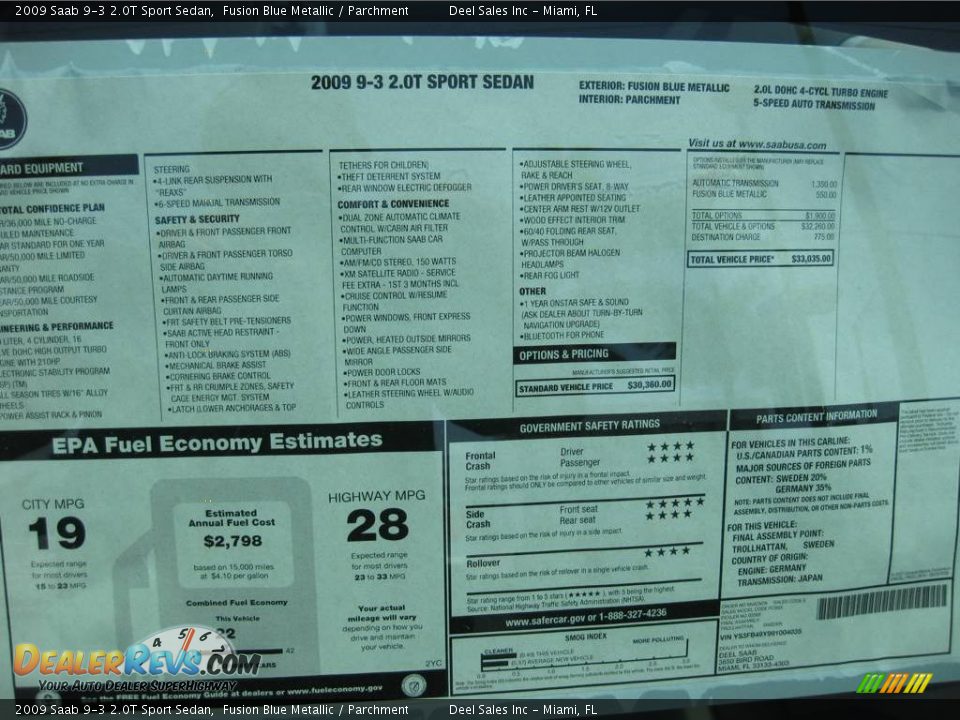 2009 Saab 9-3 2.0T Sport Sedan Fusion Blue Metallic / Parchment Photo #13