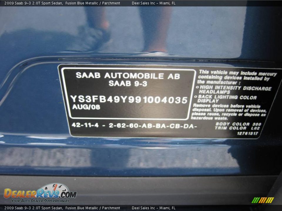 2009 Saab 9-3 2.0T Sport Sedan Fusion Blue Metallic / Parchment Photo #14