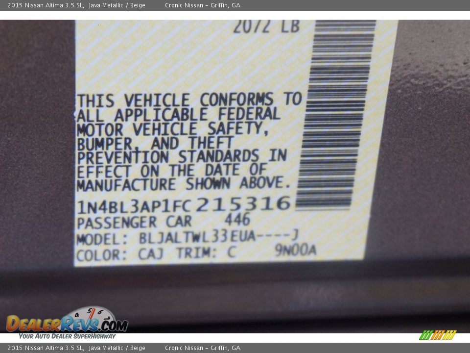 2015 Nissan Altima 3.5 SL Java Metallic / Beige Photo #18