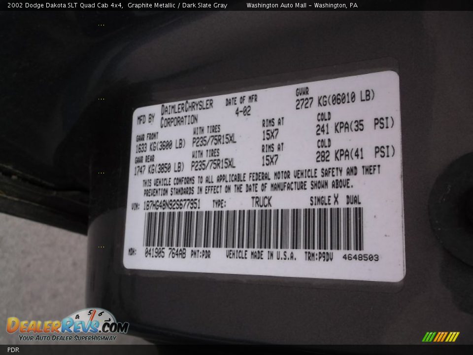 Dodge Color Code PDR Graphite Metallic