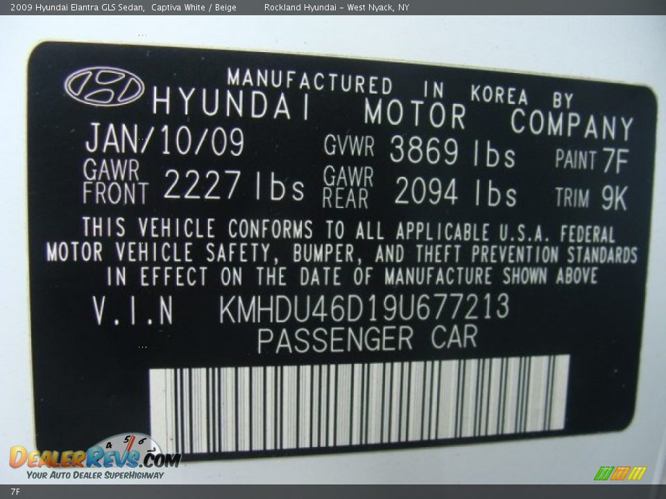 Hyundai Color Code 7F Captiva White