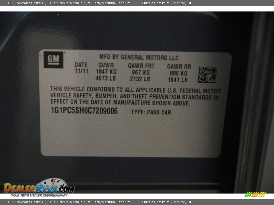 2012 Chevrolet Cruze LS Blue Granite Metallic / Jet Black/Medium Titanium Photo #16