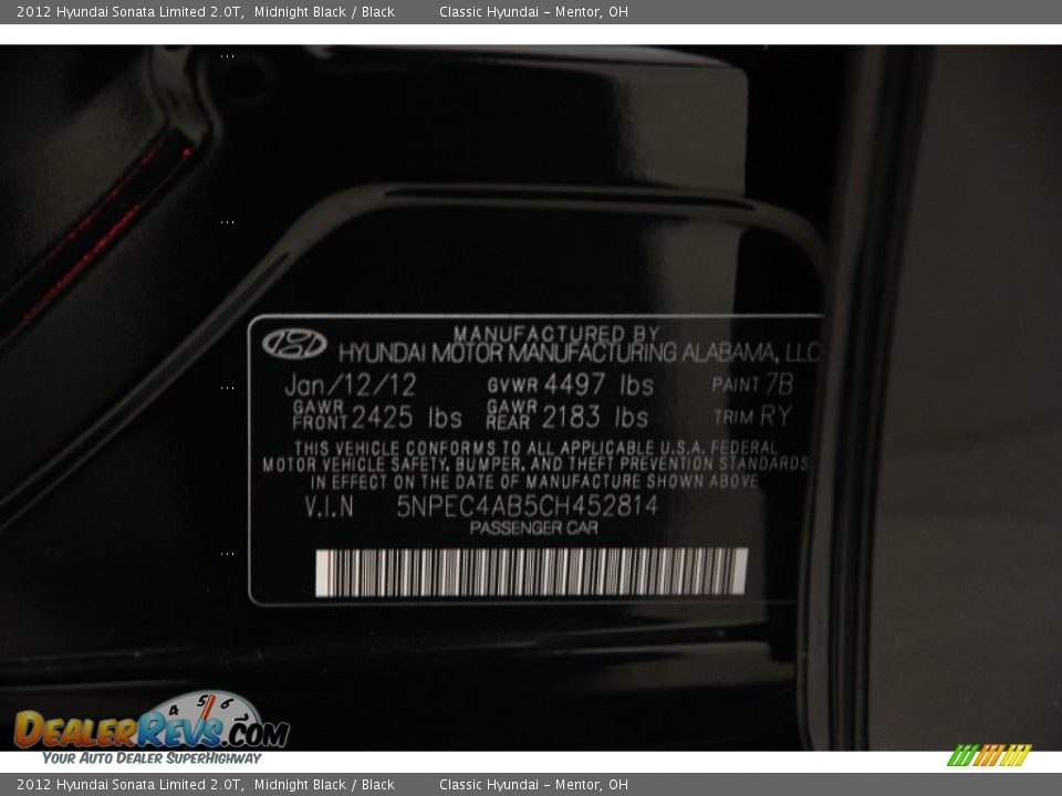 2012 Hyundai Sonata Limited 2.0T Midnight Black / Black Photo #15