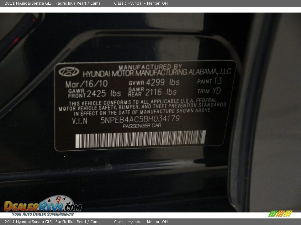 2011 Hyundai Sonata GLS Pacific Blue Pearl / Camel Photo #15