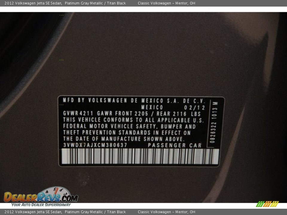 2012 Volkswagen Jetta SE Sedan Platinum Gray Metallic / Titan Black Photo #16