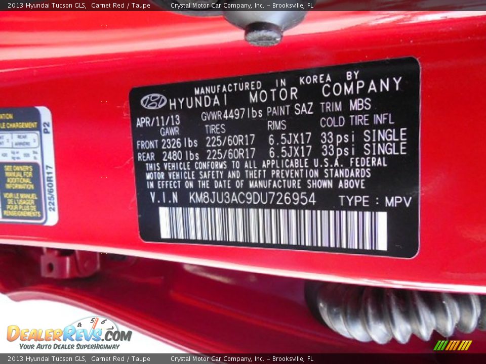 2013 Hyundai Tucson GLS Garnet Red / Taupe Photo #23