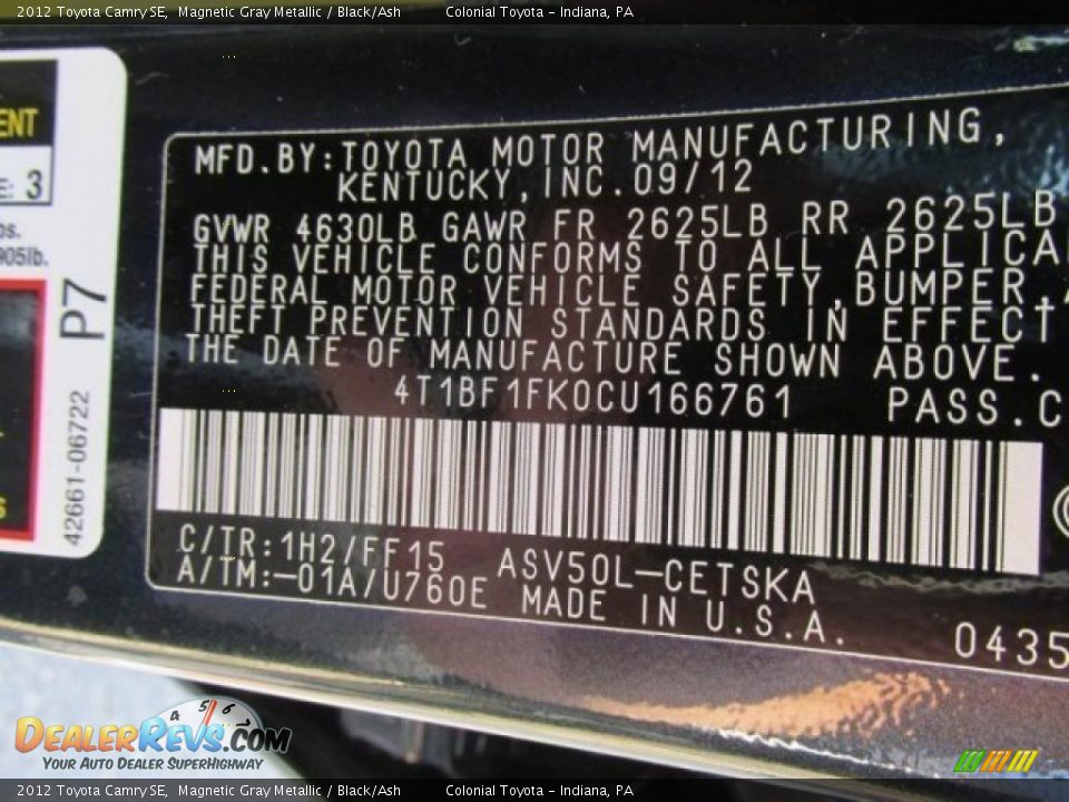 2012 Toyota Camry SE Magnetic Gray Metallic / Black/Ash Photo #19