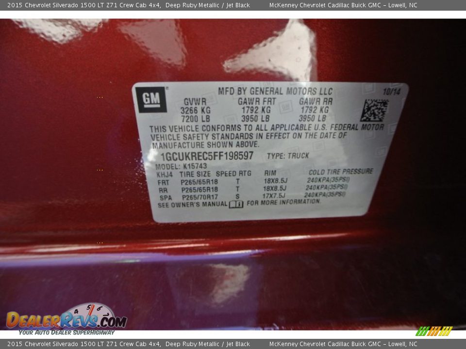2015 Chevrolet Silverado 1500 LT Z71 Crew Cab 4x4 Deep Ruby Metallic / Jet Black Photo #7