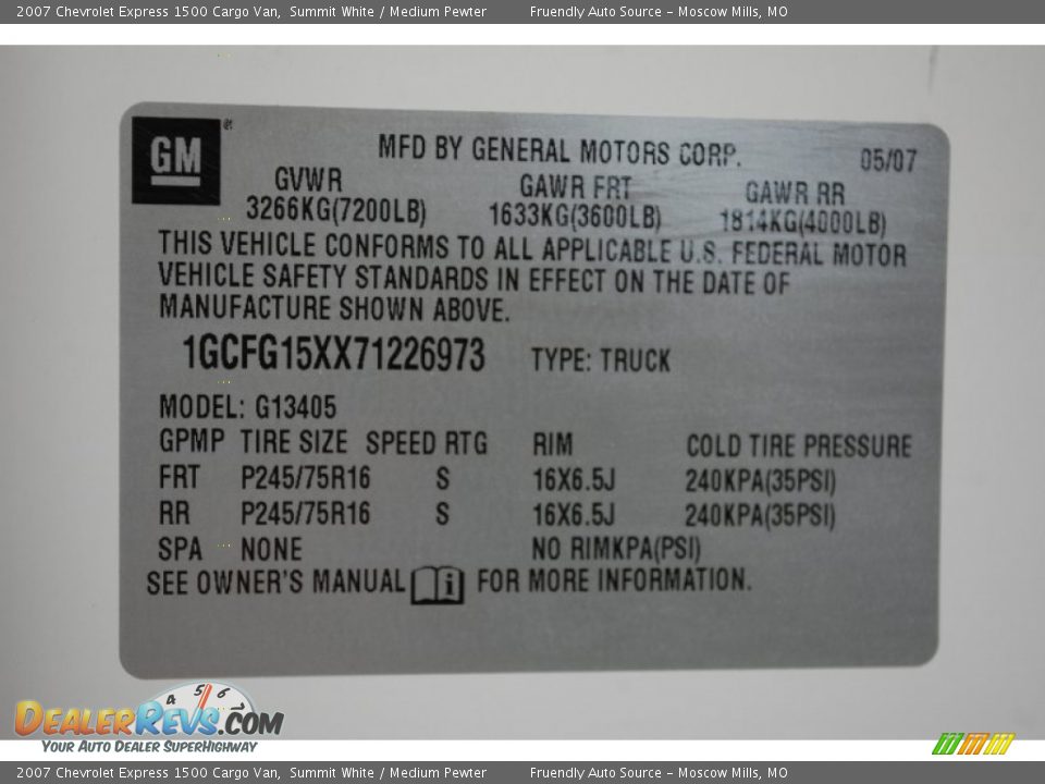 2007 Chevrolet Express 1500 Cargo Van Summit White / Medium Pewter Photo #18