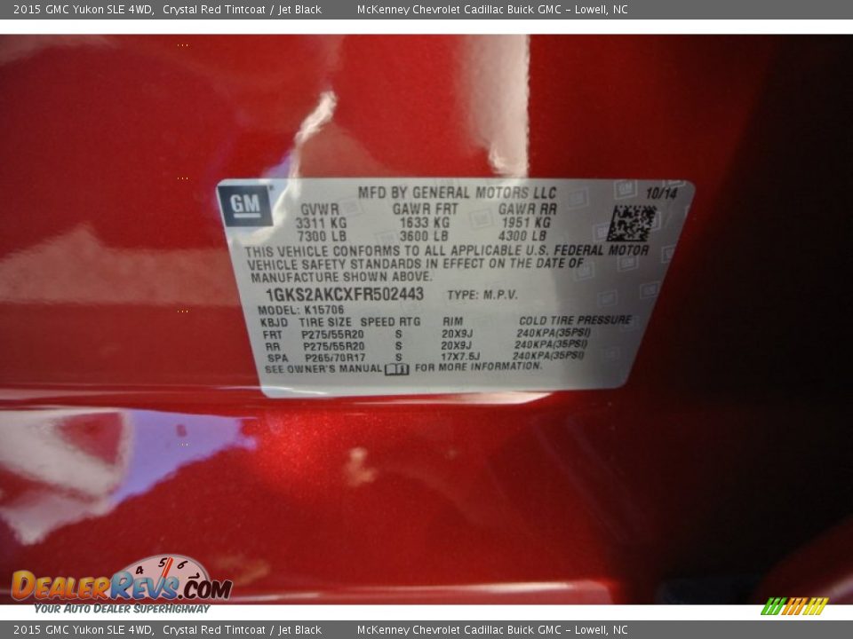 2015 GMC Yukon SLE 4WD Crystal Red Tintcoat / Jet Black Photo #7