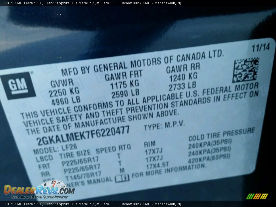 2015 GMC Terrain SLE Dark Sapphire Blue Metallic / Jet Black Photo #9