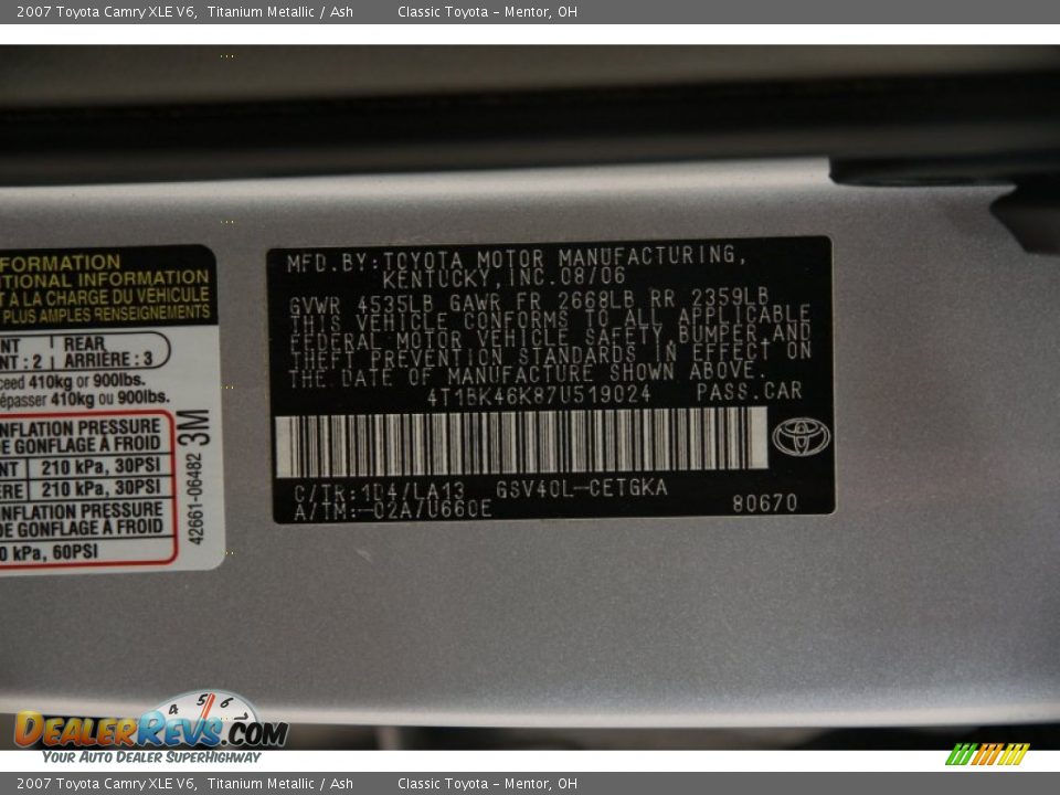 2007 Toyota Camry XLE V6 Titanium Metallic / Ash Photo #17