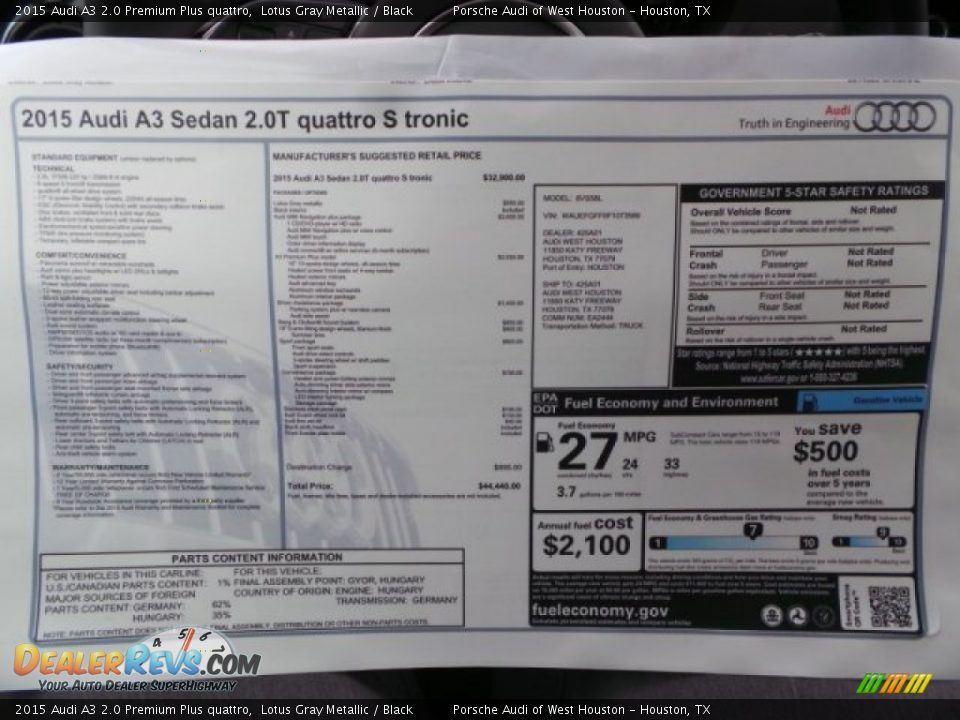 2015 Audi A3 2.0 Premium Plus quattro Lotus Gray Metallic / Black Photo #31