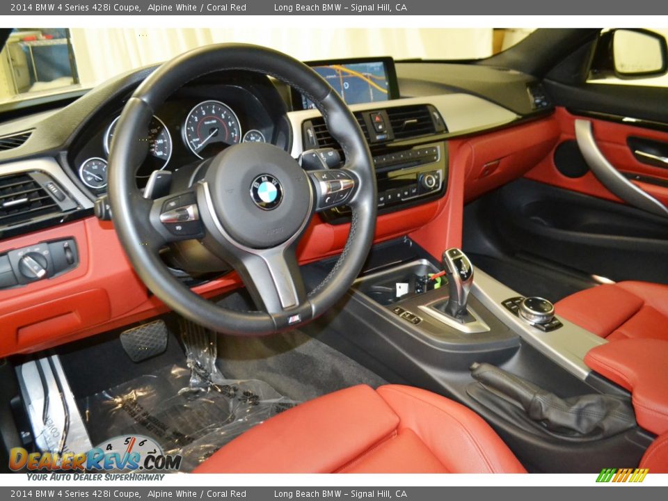 2014 BMW 4 Series 428i Coupe Alpine White / Coral Red Photo #12