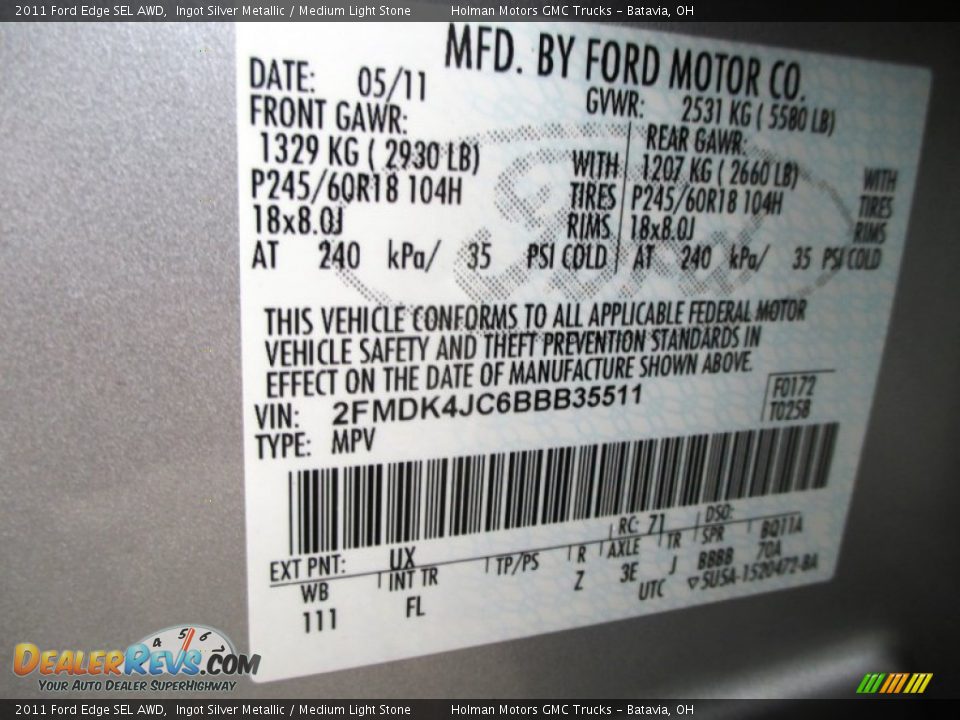 2011 Ford Edge SEL AWD Ingot Silver Metallic / Medium Light Stone Photo #5