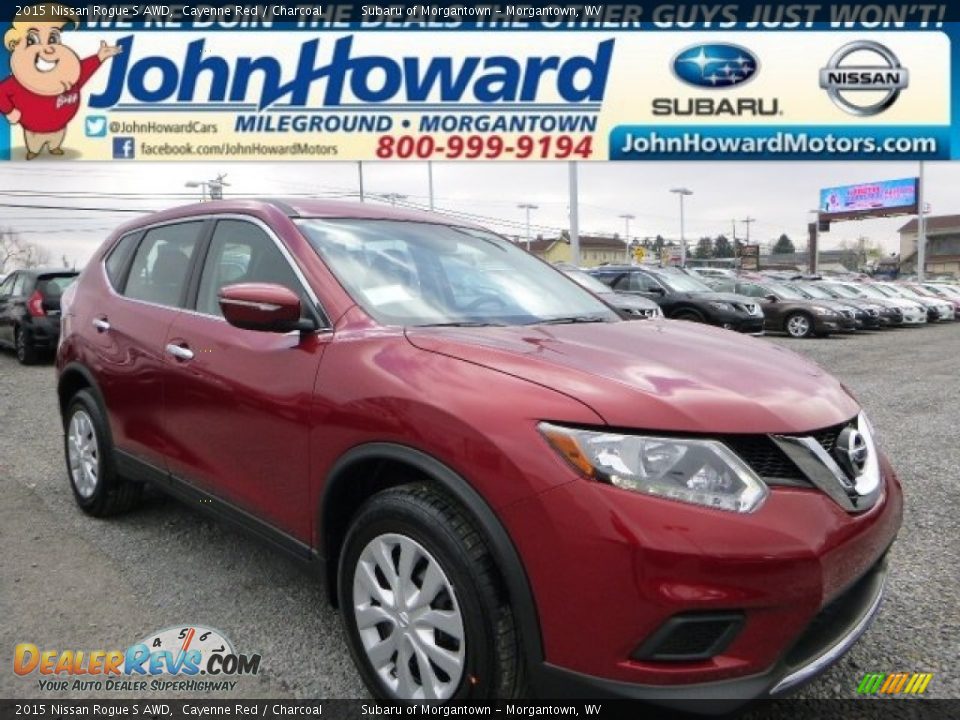 2015 Nissan Rogue S AWD Cayenne Red / Charcoal Photo #1